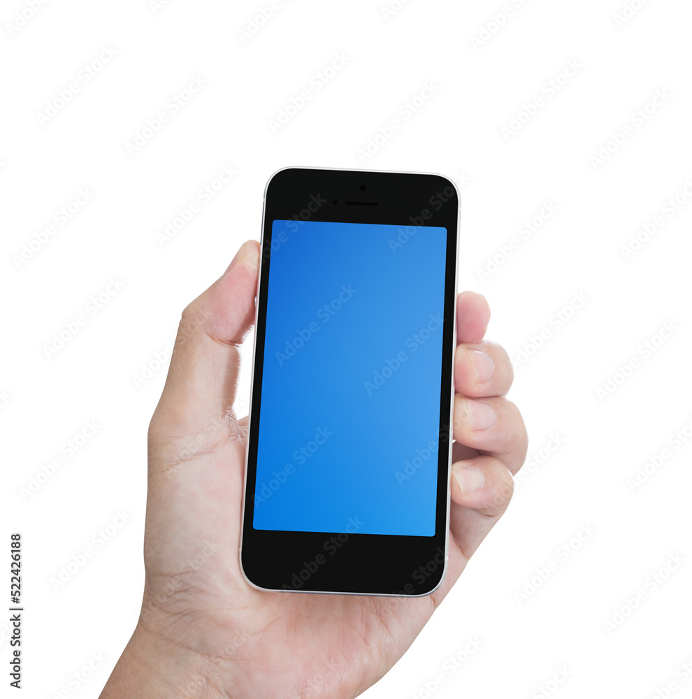 Hand holding mobile phone isolated Hand holding mobile phone isolated