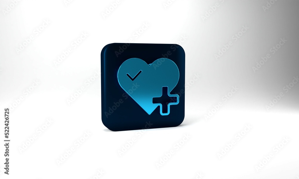 Blue Heart rate icon isolated on grey background. Heartbeat sign. Heart pulse icon. Cardiogram icon. Blue square button. 3d illustration 3D render Blue Heart rate icon isolated on grey background. Heartbeat sign. Heart pulse icon. Cardiogram icon. Blue square button. 3d illustration 3D render