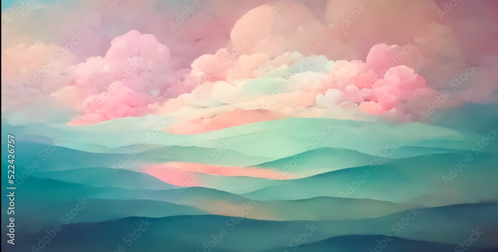 Pastel landscape background, Pastel color wallpaper, Watercolor illustration, Template for design, Watercolor style texture