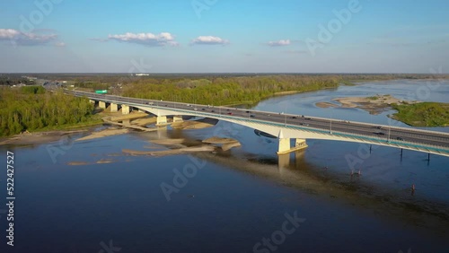 Drone video of Anna Jagiellon Bridge on the River Vistula in Warsaw, Poland, 4k photo