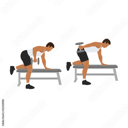 Man doing tricep kickbacks exercise. Flat vector illustration isolated on white background