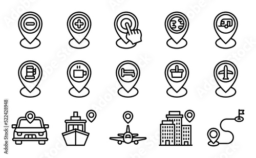 Location map and navigation line icon set 6