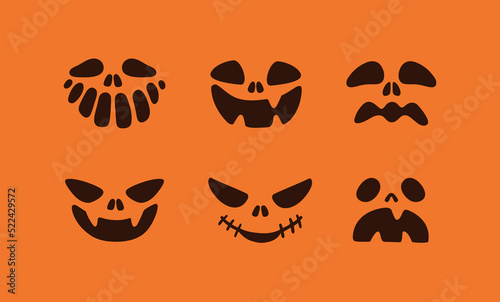 Cute scary Halloween faces for jack pumpkin stencils. Helloween holiday chara...