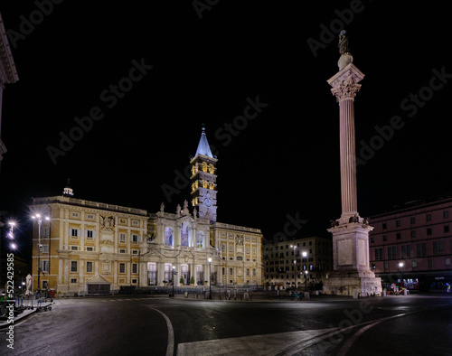 Colonna della pace and  Santa Maria Maggiore church at night in Rome, Italy
