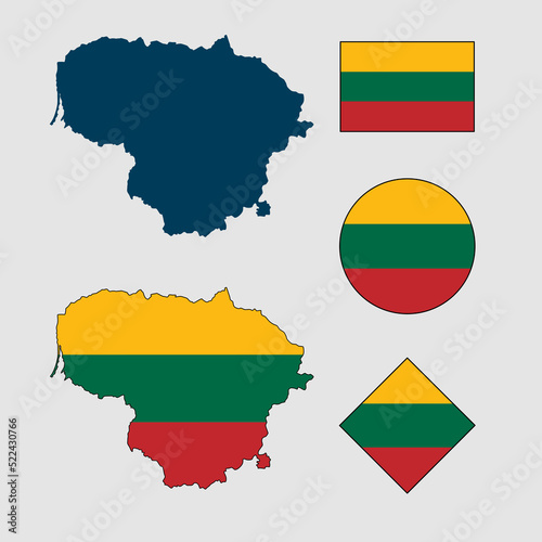 Vector of Lithuanua country outline silhouette with flag set isolated on white background. Collection of Lithuania flag icons with square, circle, rectangle and map shapes. Free Download Vector of Lithuanua country outline silhouette with flag set isolated on white background. Collection of Lithuania flag icons with square, circle, rectangle and map shapes. - GFXLoad