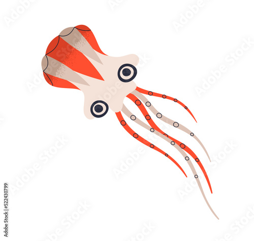Cute wind air kite of octopus shape flying, floating. Kids paper squid toy wi...