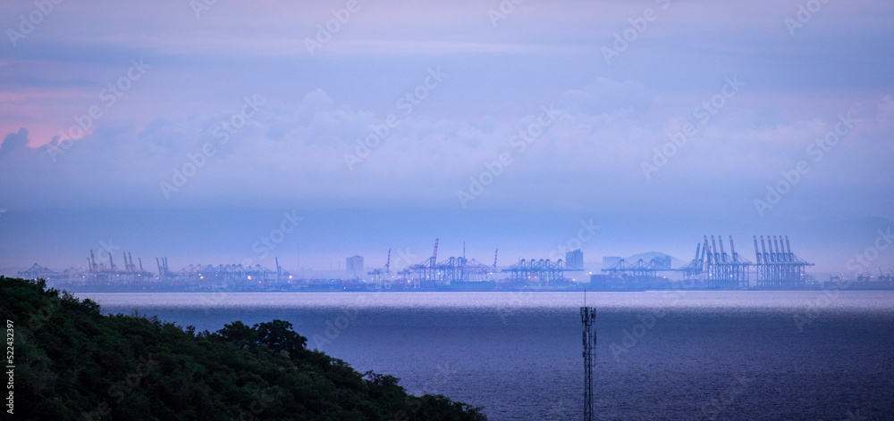 fog over the port with blue