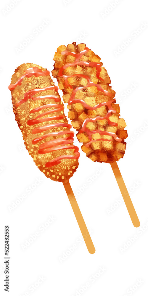 Set of various food junkfood and skewed seafood illustration paint PNG ...