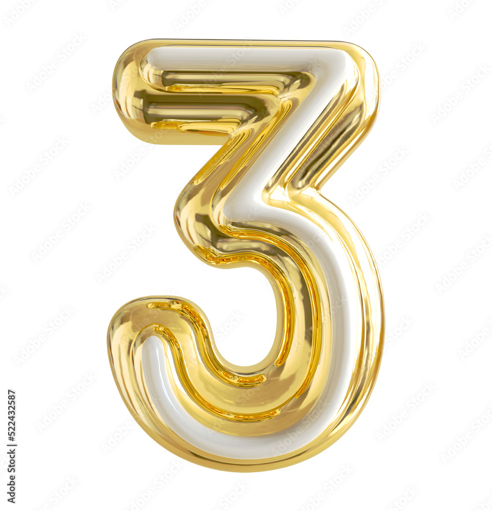Naklejka premium 3d golden number 3