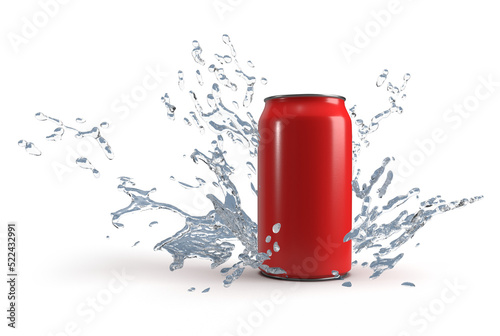 3d rendering image of white can and water splash