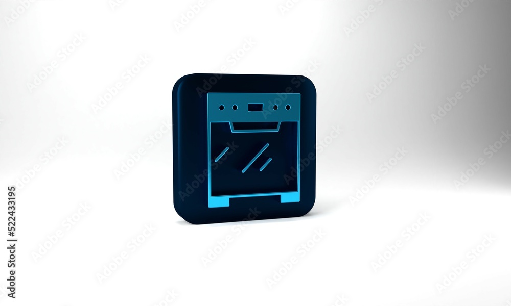 Blue Oven icon isolated on grey background. Stove gas oven sign. Blue square button. 3d illustration 3D render Blue Oven icon isolated on grey background. Stove gas oven sign. Blue square button. 3d illustration 3D render
