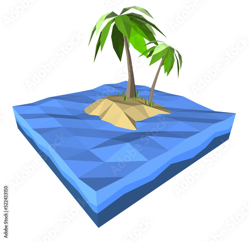 3Ds low polygon palm tree on lonely island in the ocean