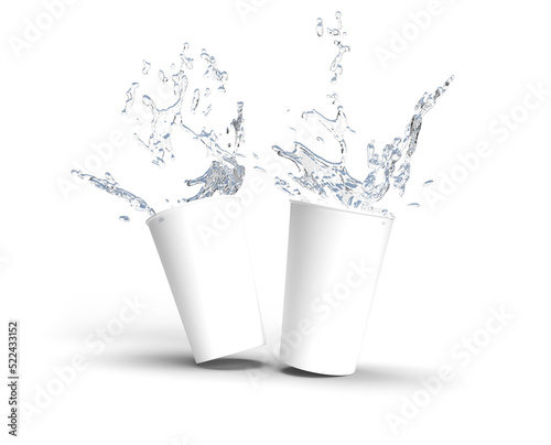 3d rendering image of 2 cups and water splash