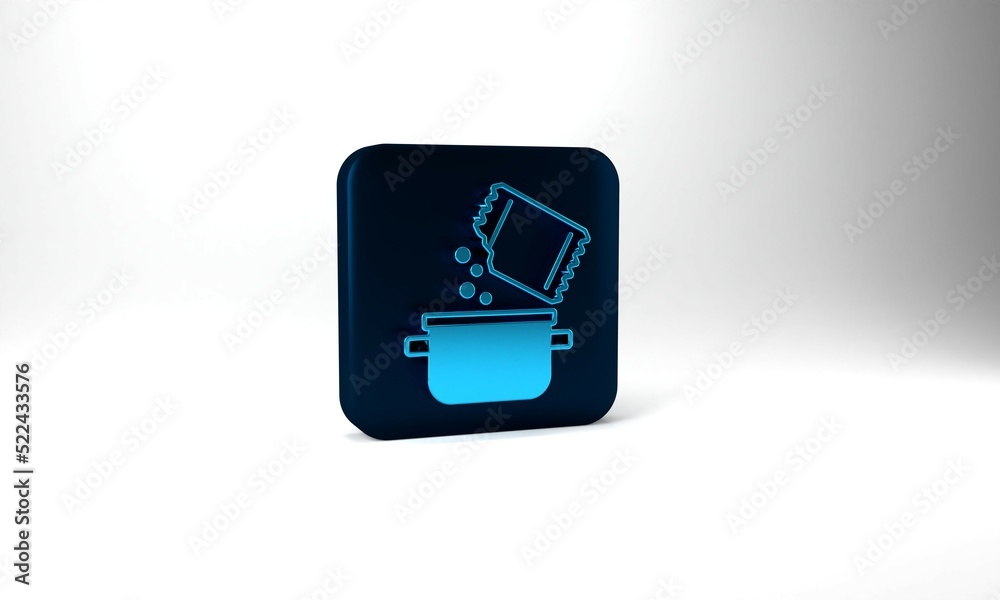 Blue Cooking pot and spice icon isolated on grey background. Boil or stew food symbol. Blue square button. 3d illustration 3D render Blue Cooking pot and spice icon isolated on grey background. Boil or stew food symbol. Blue square button. 3d illustration 3D render