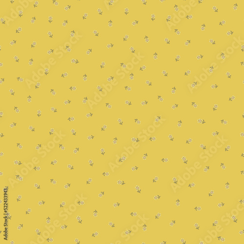 Ditzy buttercup vector seamless pattern background. Hand-drawn tiny yellow floral repeat backdrop. Perennial herbaceous garden flower scattered design.Cute all over print baby, kids