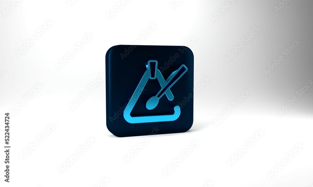 Blue Triangle musical instrument icon isolated on grey background. Blue square button. 3d illustration 3D render Blue Triangle musical instrument icon isolated on grey background. Blue square button. 3d illustration 3D render