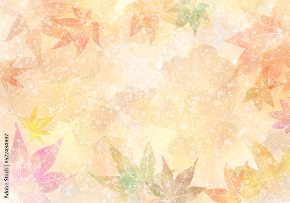 붉게 물든 가을 단풍과 낙엽의 배경 그래픽. 수채화 형식의 손그림 이미지 일러스트.