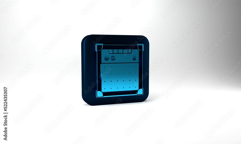 Blue Guitar amplifier icon isolated on grey background. Musical instrument. Blue square button. 3d illustration 3D render Blue Guitar amplifier icon isolated on grey background. Musical instrument. Blue square button. 3d illustration 3D render