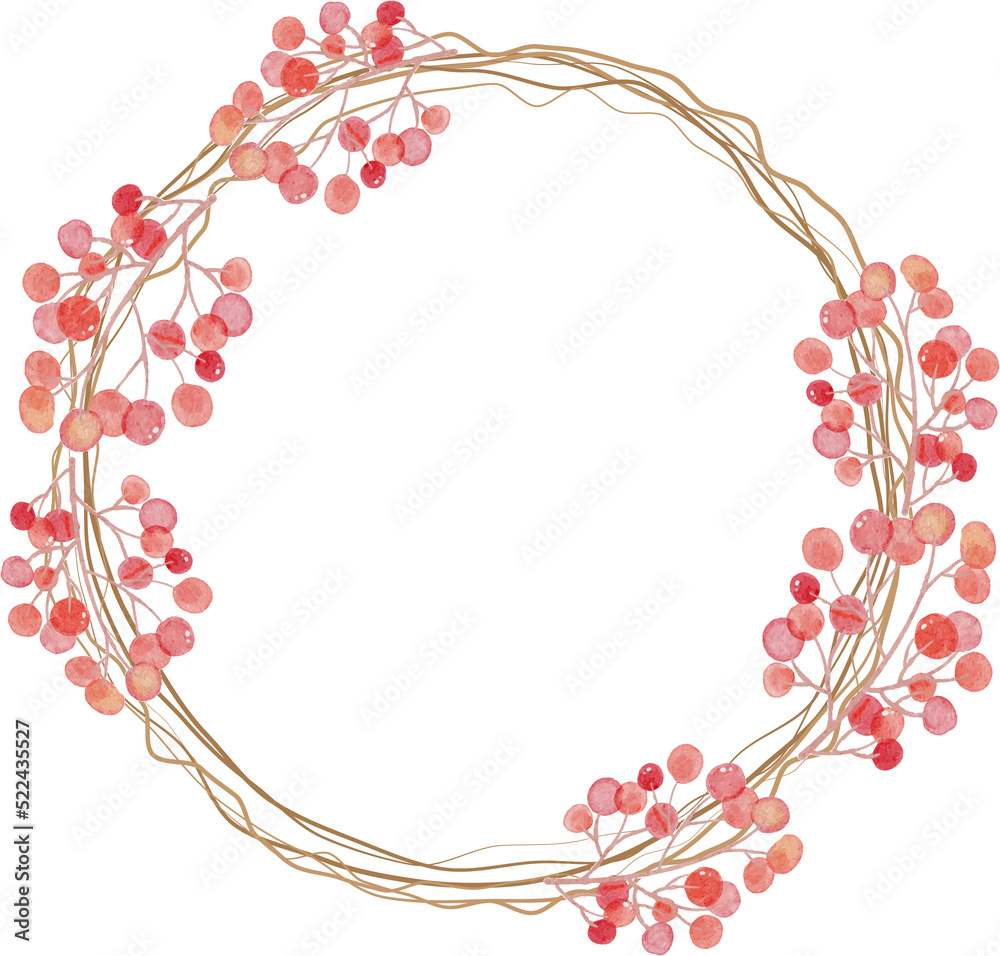 Fototapeta premium watercolor autumn leaves on dry twig wreath frame