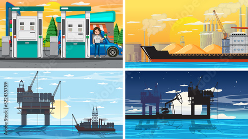 Four different petroleum industry scenes
