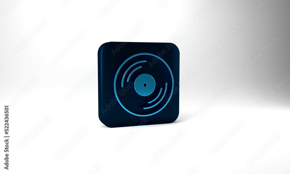 Blue Vinyl disk icon isolated on grey background. Blue square button. 3d illustration 3D render Blue Vinyl disk icon isolated on grey background. Blue square button. 3d illustration 3D render