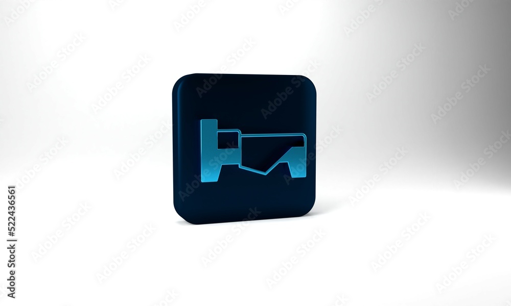 Blue Bed icon isolated on grey background. Blue square button. 3d illustration 3D render