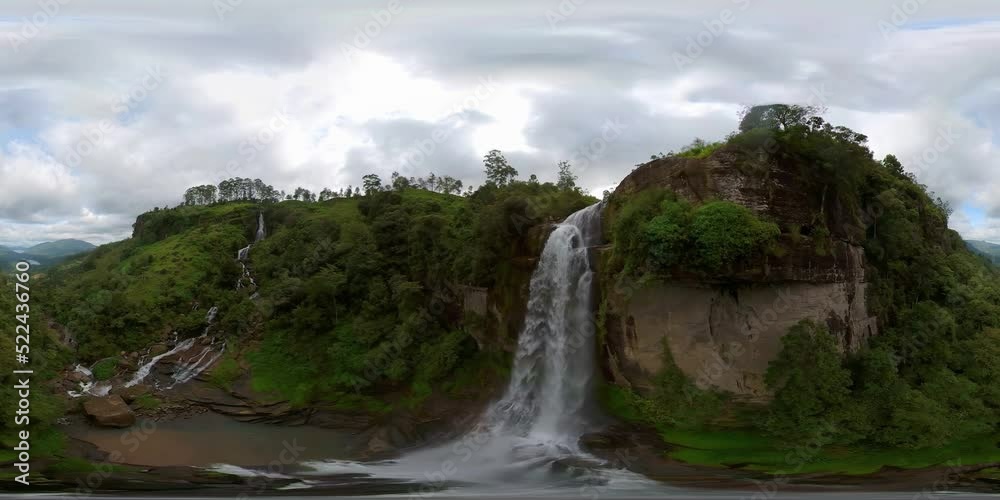 Beautiful waterfall in the rainforest view from above. Ramboda Falls, Sri Lanka. VR 360. Beautiful waterfall in the rainforest view from above. Ramboda Falls, Sri Lanka. VR 360.