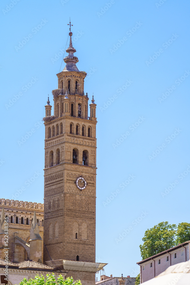 View of the steeple of Tarazona Cathedral in Aragon, Spain