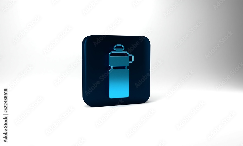 Blue Fitness shaker icon isolated on grey background. Sports shaker bottle with lid for water and protein cocktails. Blue square button. 3d illustration 3D render Blue Fitness shaker icon isolated on grey background. Sports shaker bottle with lid for water and protein cocktails. Blue square button. 3d illustration 3D render