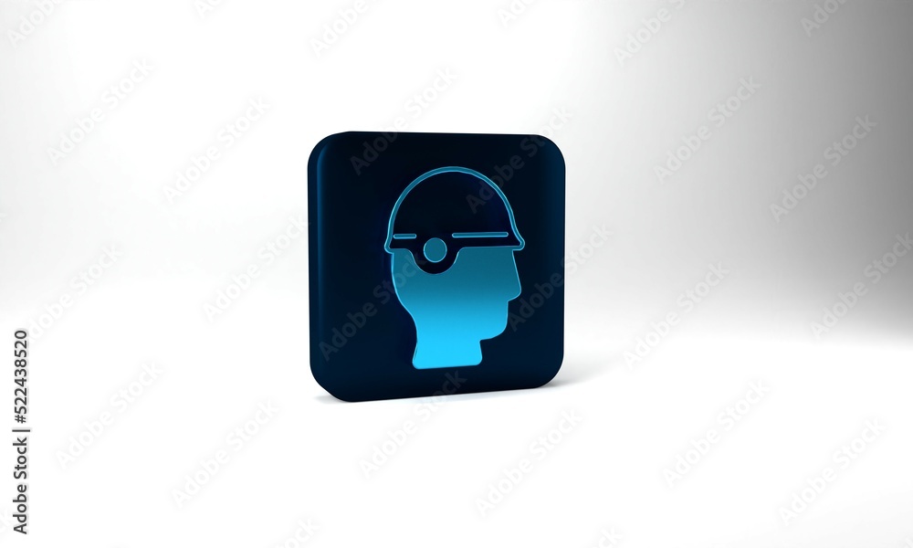 Blue Baseball helmet icon isolated on grey background. Blue square button. 3d illustration 3D render Blue Baseball helmet icon isolated on grey background. Blue square button. 3d illustration 3D render