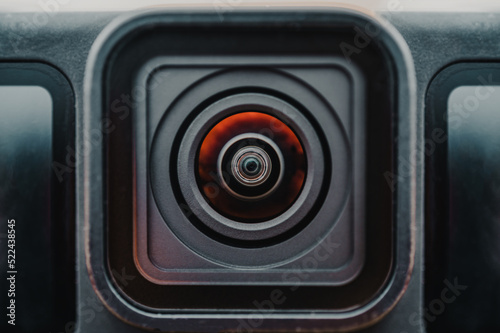 Closeup lens of modern photo camera