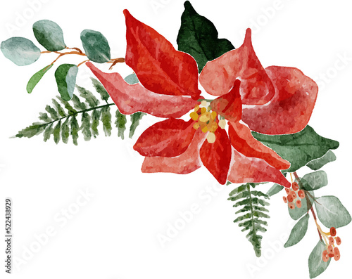 watercolor christmas poinsettia flower bouquet elements