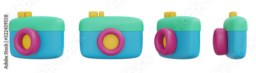 3D Rendering camera icon concept of travel vacation isolated on background