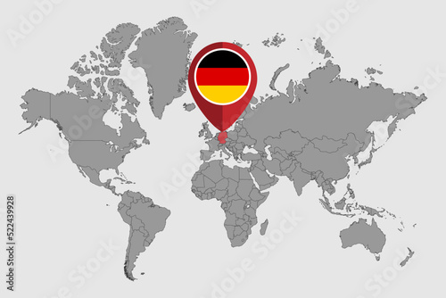 Pin map with Germany flag on world map.Vector illustration.