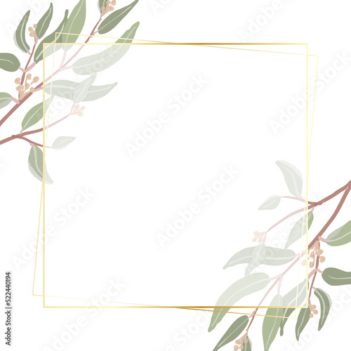 beautiful minimal seeded eucalyptus leaves square banner golden frame background for banner