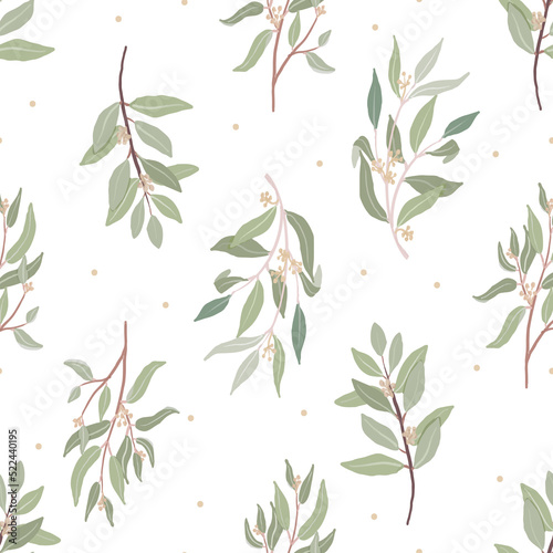 beautiful minimal hand drawn organic seeded eucalyptus leaves seamless pattern