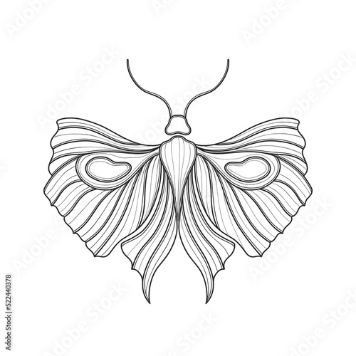 Art nouveau style basic butterfly element. 1920-1930 years vintage design. Symbol motif design. Isolated on white.