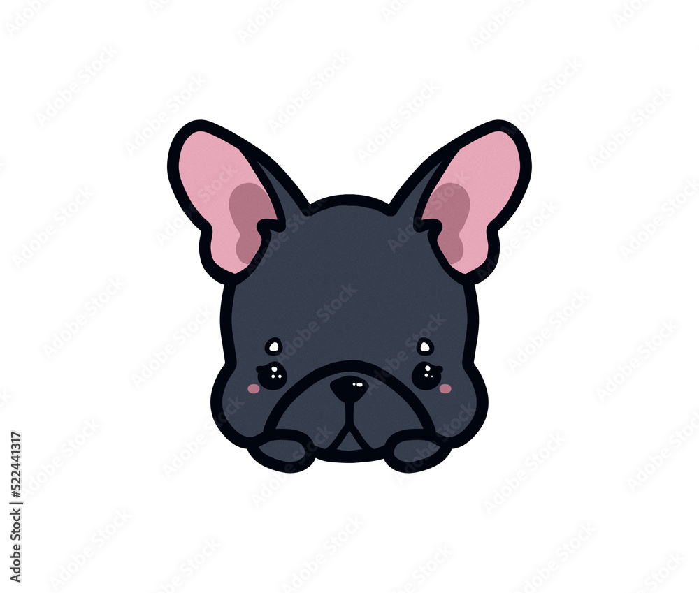 French bulldog black adorable cute kawaii drawing illustration cartoon