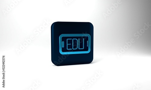 Blue Online education and graduation icon isolated on grey background. Online teacher on monitor. Webinar and video seminar learning. Blue square button. 3d illustration 3D render
