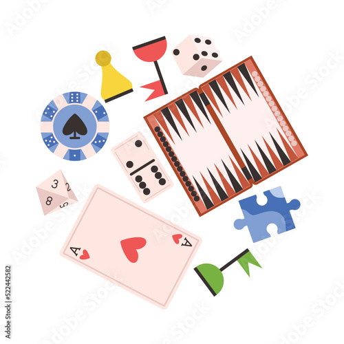 Set of board game elements flat style, vector illustration