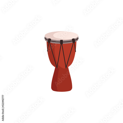 Traditional tribal percussion drum instrument flat vector illustration isolated.