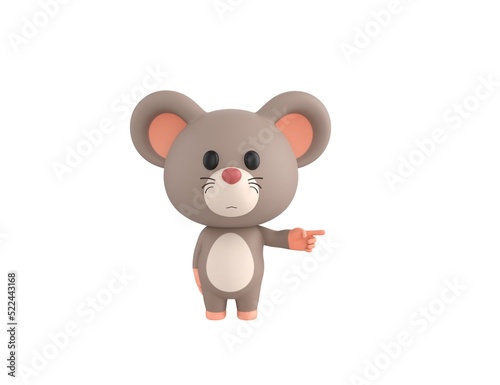 Little Rat character pointing to the right in 3d rendering.