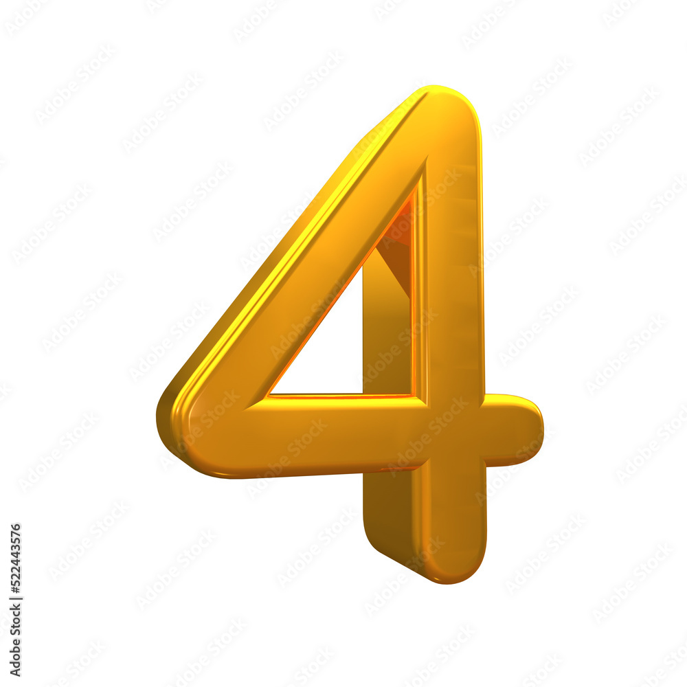 Number 4 golden 3d render Number 4 golden 3d render