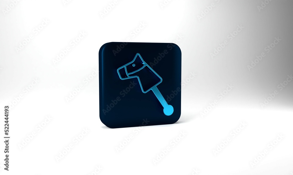 Blue Toy horse icon isolated on grey background. Blue square button. 3d illustration 3D render Blue Toy horse icon isolated on grey background. Blue square button. 3d illustration 3D render