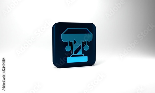 Blue Attraction carousel icon isolated on grey background. Amusement park. Childrens entertainment playground, recreation park. Blue square button. 3d illustration 3D render