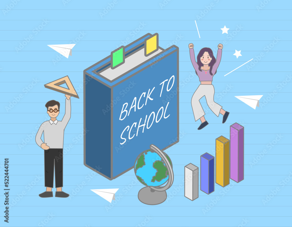 Back to school. Students holding school stationery. Sketchy background with hand drawn school supplies. Template for design. Funny cartoon characters. Back to school. Students holding school stationery. Sketchy background with hand drawn school supplies. Template for design. Funny cartoon characters.