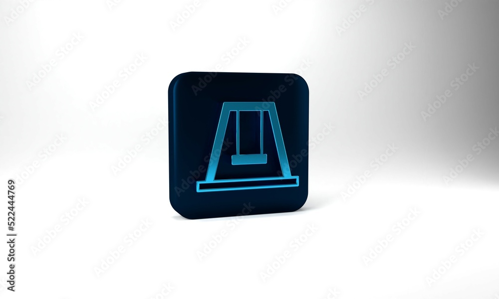 Blue Swing for kids summer games on playground icon isolated on grey background. Outdoor entertainment equipment. Blue square button. 3d illustration 3D render Blue Swing for kids summer games on playground icon isolated on grey background. Outdoor entertainment equipment. Blue square button. 3d illustration 3D render
