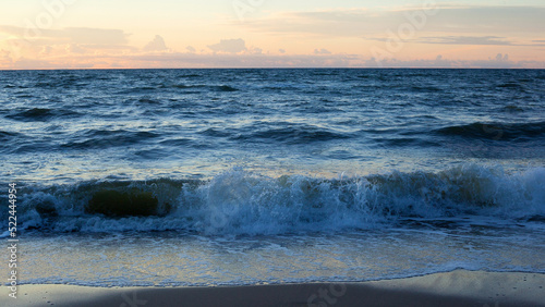 Picturesque landscape beach. Blue sea waves