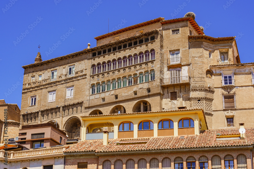 Residential buildings made of bricks in Tarazona old town, Aragon, Spain