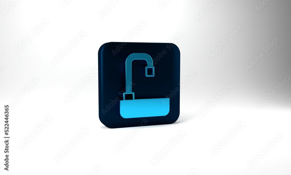 Blue Washbasin with water tap icon isolated on grey background. Blue square button. 3d illustration 3D render Blue Washbasin with water tap icon isolated on grey background. Blue square button. 3d illustration 3D render